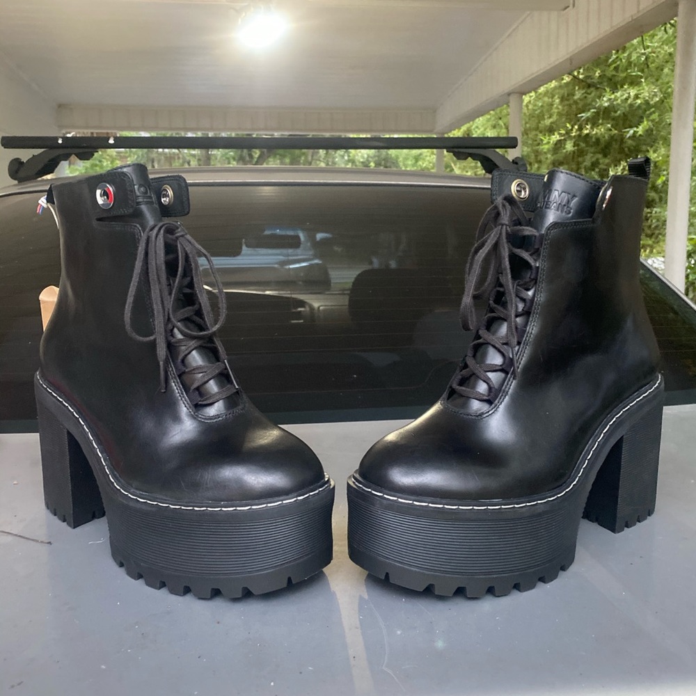 Laceup cleated chunky heel boots by TommyJeans